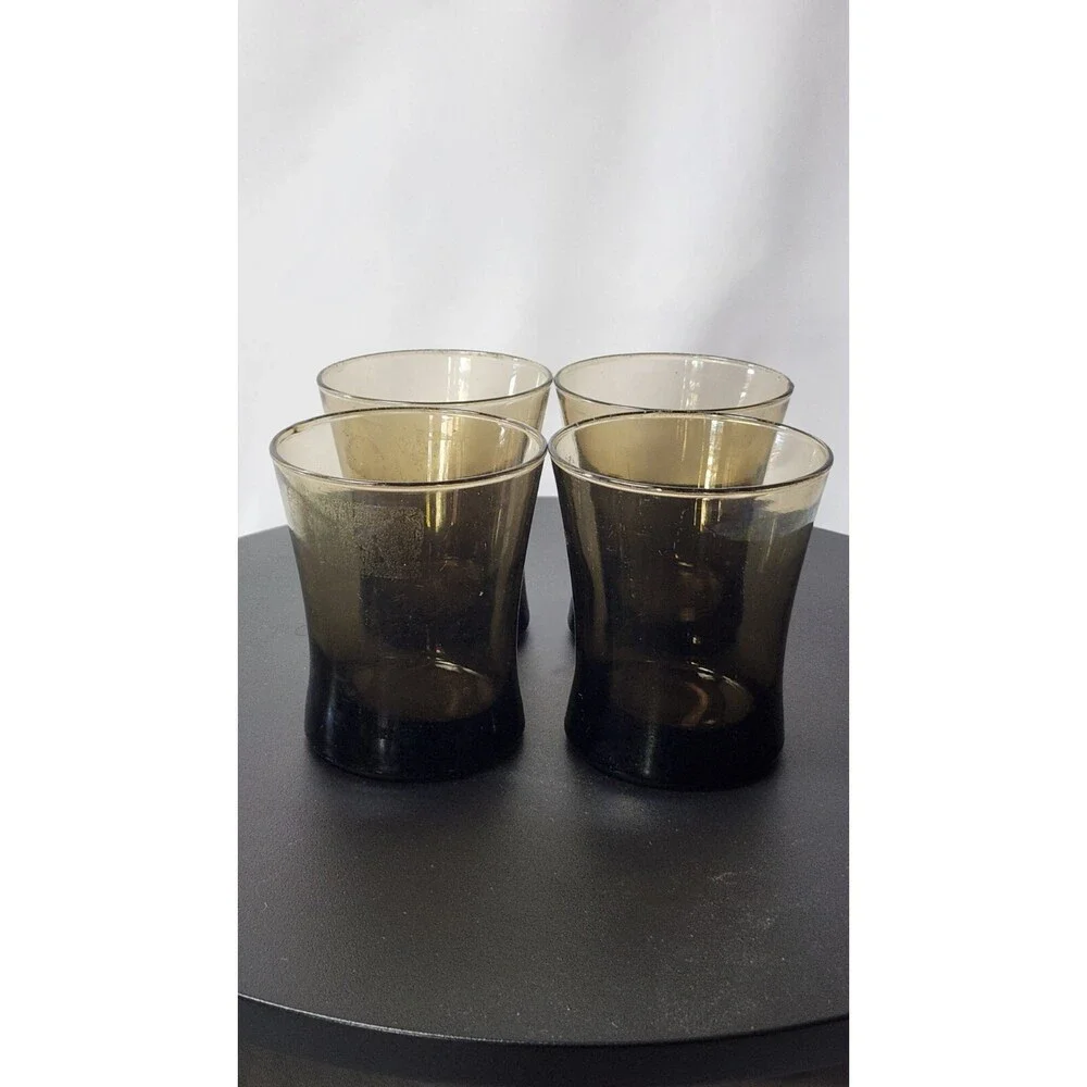 Anchor Hocking MCM Smoke Brown Hourglass 10oz. Rocks Lowball Glasses Set Of 4